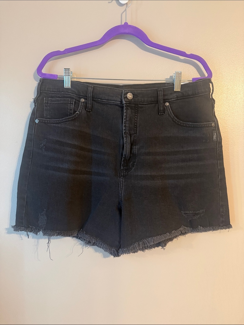 Silver Jeans Black Frayed Hem Denim Shorts